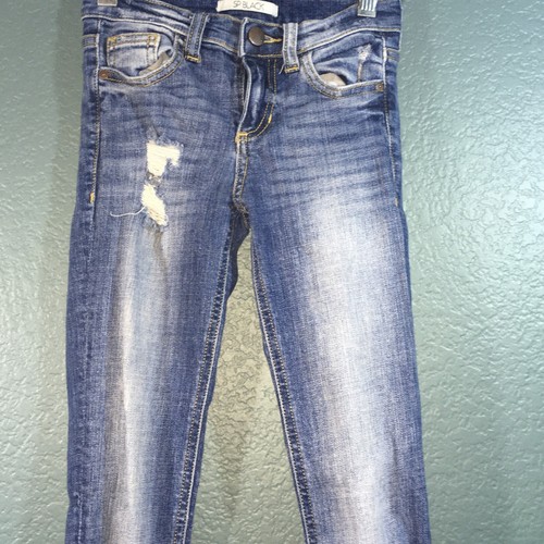 SP Black, Girl's Distressed Denim Skinny Jeans, Blue, 7 - Picture 3 of 11
