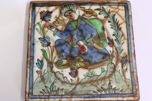 Antigua cerámica persa azulejo alfombra voladora placa Iznik loza mayólica 9x9" - Imagen 6 de 9