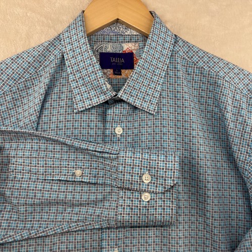 Tallia Men's Size L Blue Micro Check Cotton Long Sleeve Casual Shirt - Picture 6 of 14