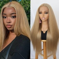 Glueless Long Straight Hair Blond Lace Front Synthetic Wig Heat Safe Women Party