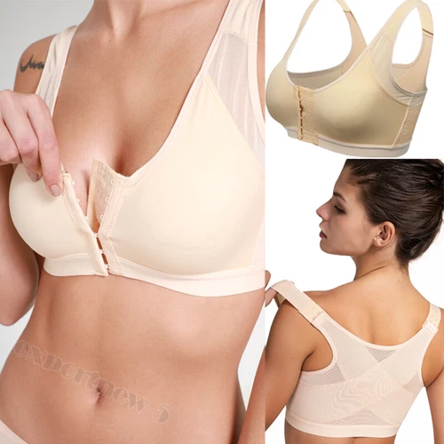 Women's Full Coverage Front Closure Bra Wire Free Back Support Posture Post-Op - Picture 1 of 25