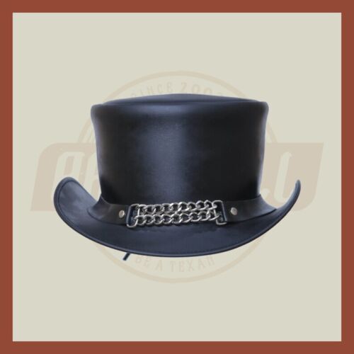 Black Leather Vest Extender Chain Band Motorcycle Biker Rider Top Hat - 第 1/3 張圖片