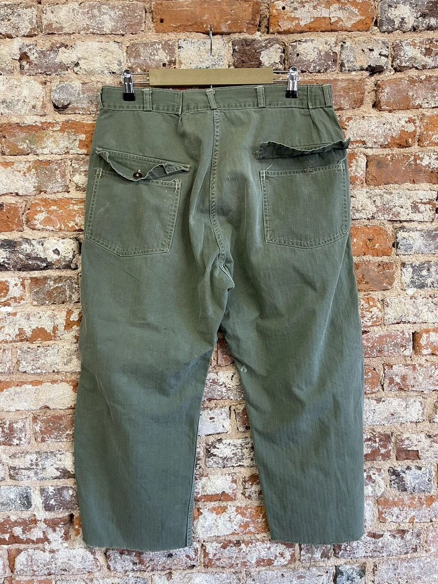 Vintage 40s 50s HBT US Military Fatigue Pants Trousers WW2 34x24