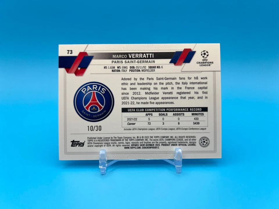 Marco Verratti /30 2022-23 Topps UEFA Club Competitions 1st Edition Purple Foil - Image 2 of 4