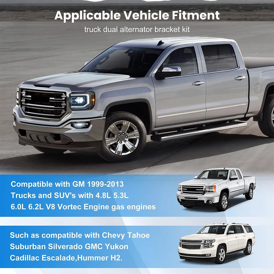 Dual Alternator Bracket For Chevy Vortec Engine V8 4.8L 5.3L 6.0L 6.2L 1999-2013 - Image 3 of 4