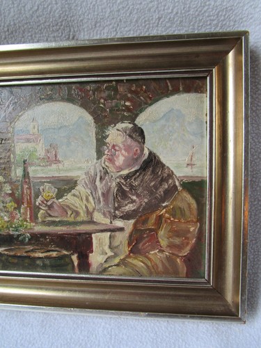 Emil Hehn altes Ölbild Mönch beim Wein 1964 24x18,5cm original gerahmt signiert - Picture 3 of 12