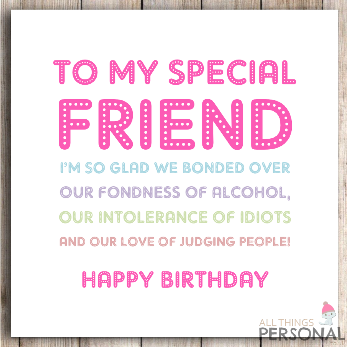 Funny Best Friend Birthday Card Bestie Joke Best Friends Gift Gin Rude Sarcastic