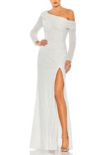 Mac Duggal 26550 White One Shoulder Sequined Gown Size 12