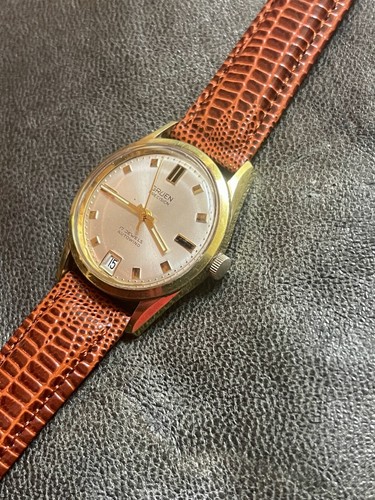 Green gold vintage Gruen Autowind automatic watch 1960s stunning dial with date - Picture 5 of 19