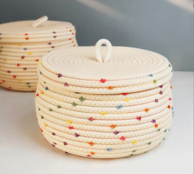Storage Basket Cotton Rope Storage Box with Lid Child Woven Baskets Bins US HOT
