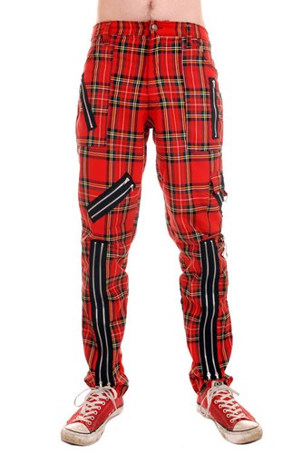 Tiger of London Para Hombre Rojo Tartán Cremallera Pantalones Punk Rock |  eBay