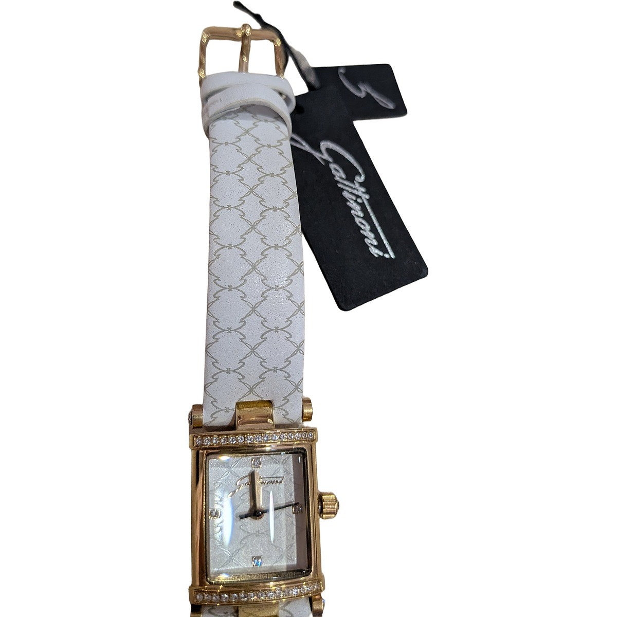 Orologio donna Gattinoni rettangolare oro strass cinturino bianco — foto 5