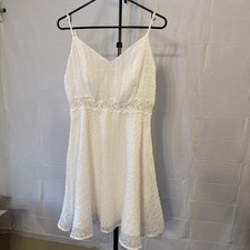 Women's Beach Wedding Summer White Sundress Sleeveless Size L Floral Lace