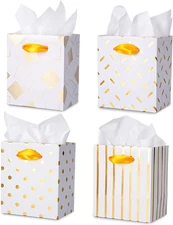 16 Pack Mini Gift Bags with Handles & Tissue Paper, Cute Assorted Pattern Small 