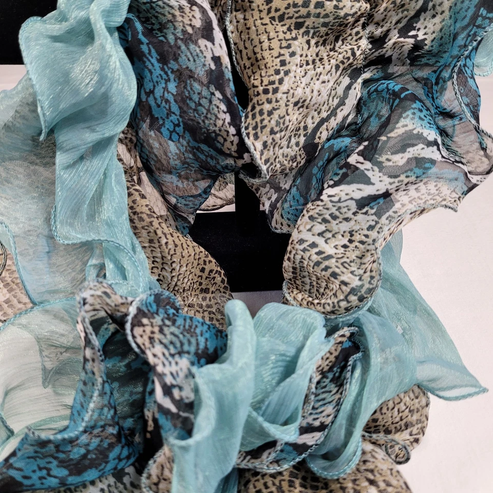 Women's Scarf Turquoise & Animal Print Rectangular Lightweight Sheer Chiffon - Image 2 of 4