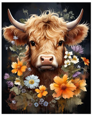 Highland Cow DIY 5D Diamond Painting Round Drill Art Craft Kit 40x50 cm New