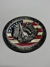Belt Buckle American Flag Eagle Patriotic Silver Metal Red White  Blue