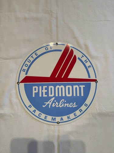 VINTAGE PIEDMONT AIRLINES Route Pacemakers Metal Enamel Round Sign 11.75"