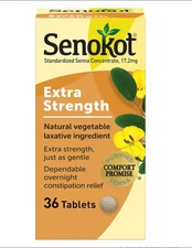 Senokot Extra Strength Laxative  Natural Relief, Gentle Overnight, 36ct
