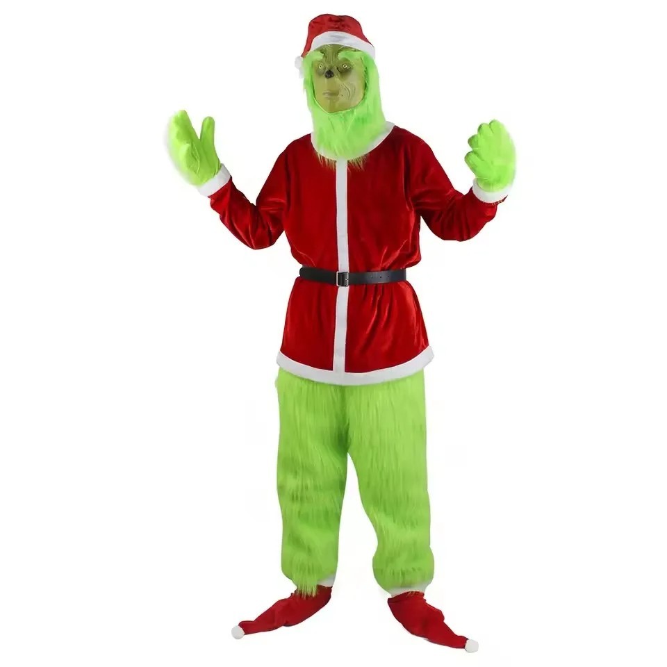 Christmas The Grinch Thickened Adult Santa Claus Complete Costume – S to XXXL