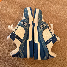 LV Trainer Men’s Blue/White Monogram Logo Low Top Lace-Up Sneakers Casual