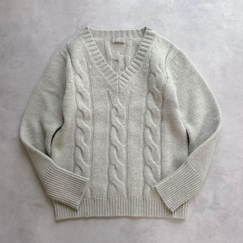 Margaret Howell, Margaret Howell Vintage Gray V-Neck Cable Knit Sweater M Made in Japan