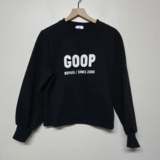 G. Label By Goop Womens Black Graphic Print Puff Sleeves Sweatshirt Sz XS