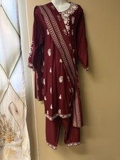 Maroon Cotton Embroidered Salwar Kameez Suit with Dupatta for Women