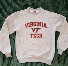 Vintage Champion Virginia Tech Sweatshirt MEDIUM Grey Pullover Crewneck