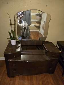 1940s Vintage Vanity Top Dressing Table with Tilt Mirror