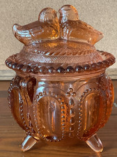 Vtg Jeannette Pink Depression Glass Kissing Lovebirds Candy Dish, Powder Jar -6