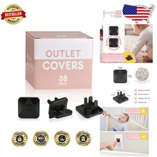 Secure Black Outlet Covers - 38-Pack Child-Proof Electrical Safety Plugs