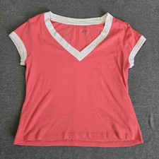 Pilcro Anthropologie XL Cotton Blend Short Sleeve Boxy V-neck Tee Coral Pink