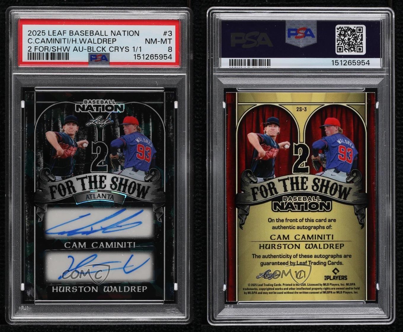 2025 Leaf Baseball Nation Black Crystals 1/1 Cam Caminiti #2S-3 PSA 8 Auto 8d2 view 3