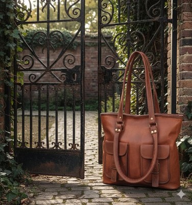 Vintage Look Women's Genuine Secure  Leather Tote Shopping Handmade Bag