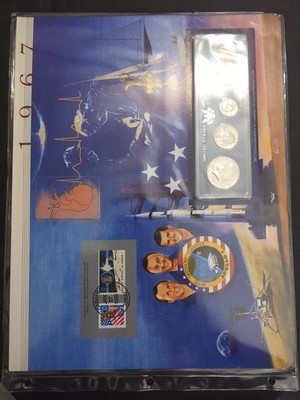Apollo 1 Commemorative Display w/ 1967 US Mint Set (Philadelphia) & Stamp