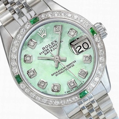 Rolex Datejust Stainless Steel Green MOP Diamond Dial & Bezel Jubilee 26mm Watch