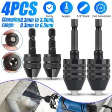 4Pcs 1/4" Hex Shank Keyless Drill Chuck Adapter Quick Change Converter Driver