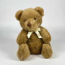 1990 Dakin Teddy Bear Stuffed Animal Plush Toy Brown w Yellow Ribbon Sitting