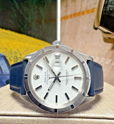 Mens Rolex Oyster Perpetual Date Stainless Steel White Dial 34mm Watch