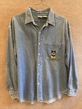 Vintage 90s Disney Catalog Mickey Mouse Denim Button Up Collared Shirt Men Lrg
