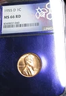 1955-D Lincoln Cent Wheat Penny ---- MS-66 Red NGC Graded Coin ---- #526C