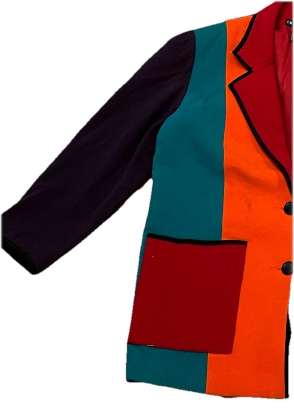 Vintage IB Diffusion Blazer/Jacket-80's-Unisex-Cashmere-Wool-Color Block Coat- L - Image 3 of 4