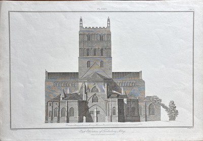 Antike antike architektonische Gravur Tewkesbury Abbey Frederick Nash 1822