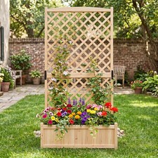 Raised Garden Bed 180cm Tall Wood Planter Box w/ Diamond Lattice Trellis