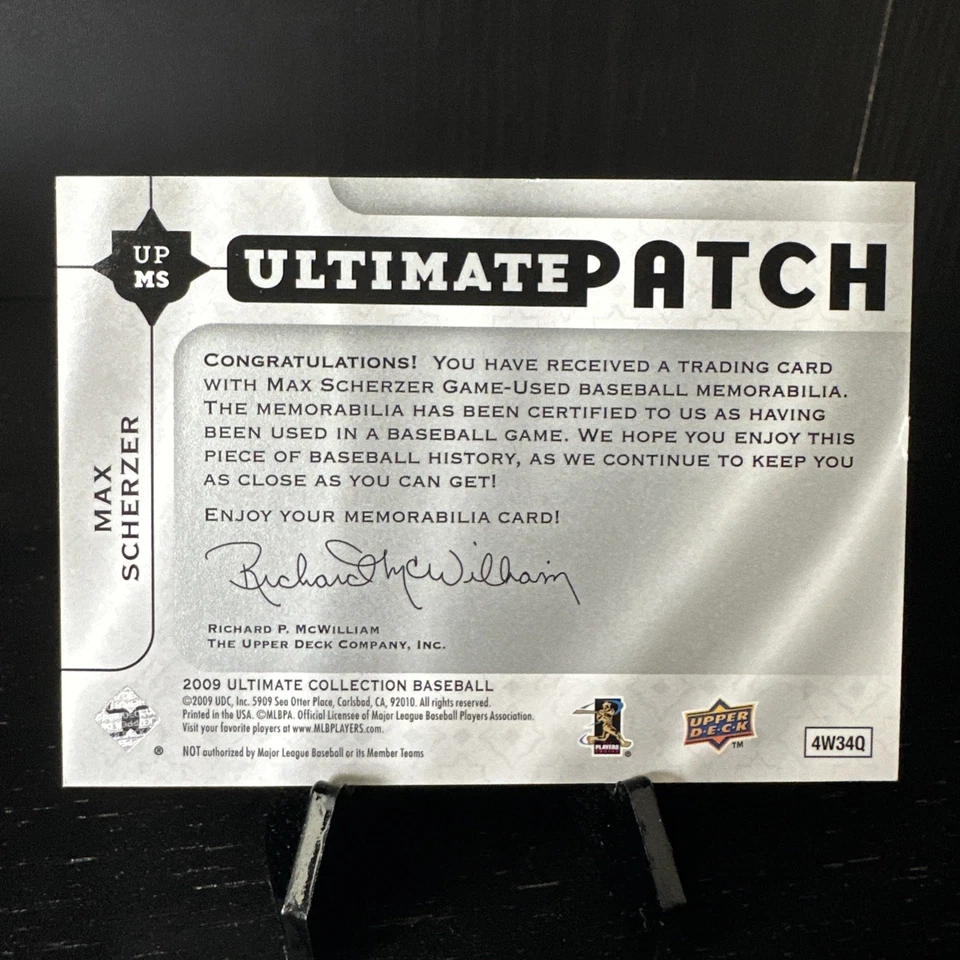 2009 Ultimate Collection - Max Scherzer Ultimate Jumbo Logo Patch /35 - Image 2 of 2