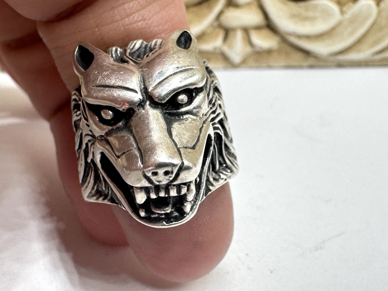 Vintage Solid Sterling Silver Ring 925 Native Wol… - image 6