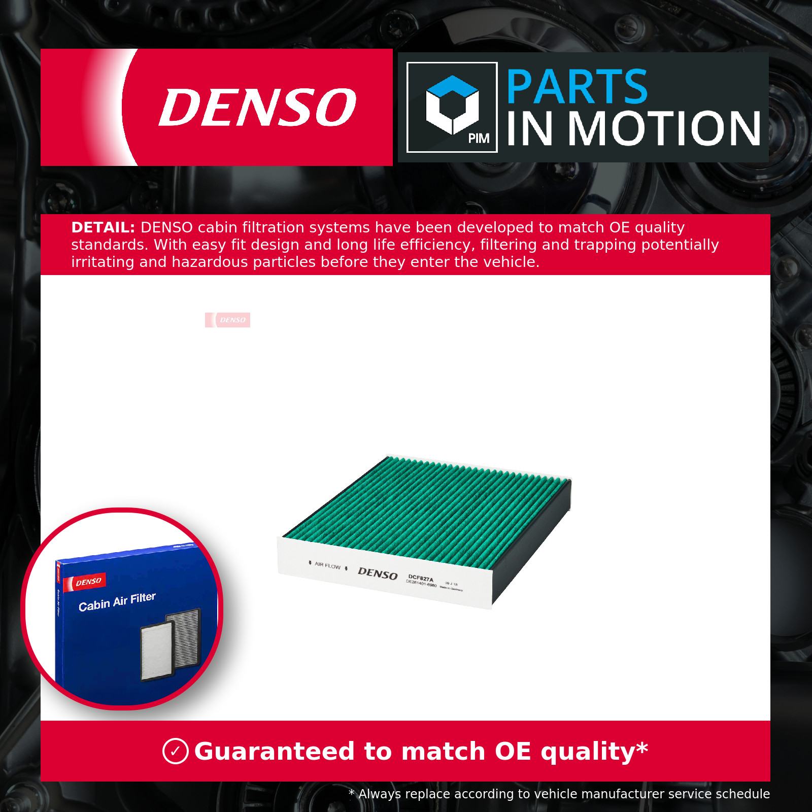 Pollen / Cabin Filter DCF827A Denso 2197035 2240347 2346924 5256078 JG9J18E269AA