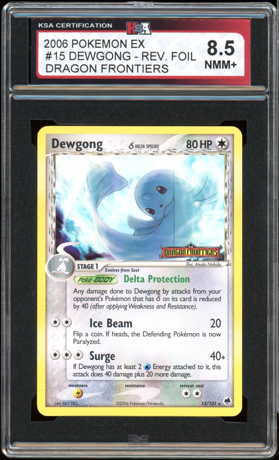 2006 Pokemon Dragon Frontiers #15 Dewgong Reverse Holo KSA 8.5 NMM+