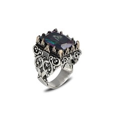 Handmade 925 Sterling Silver Ring with Mystic Topaz Stone, Gemstone Ring for Men